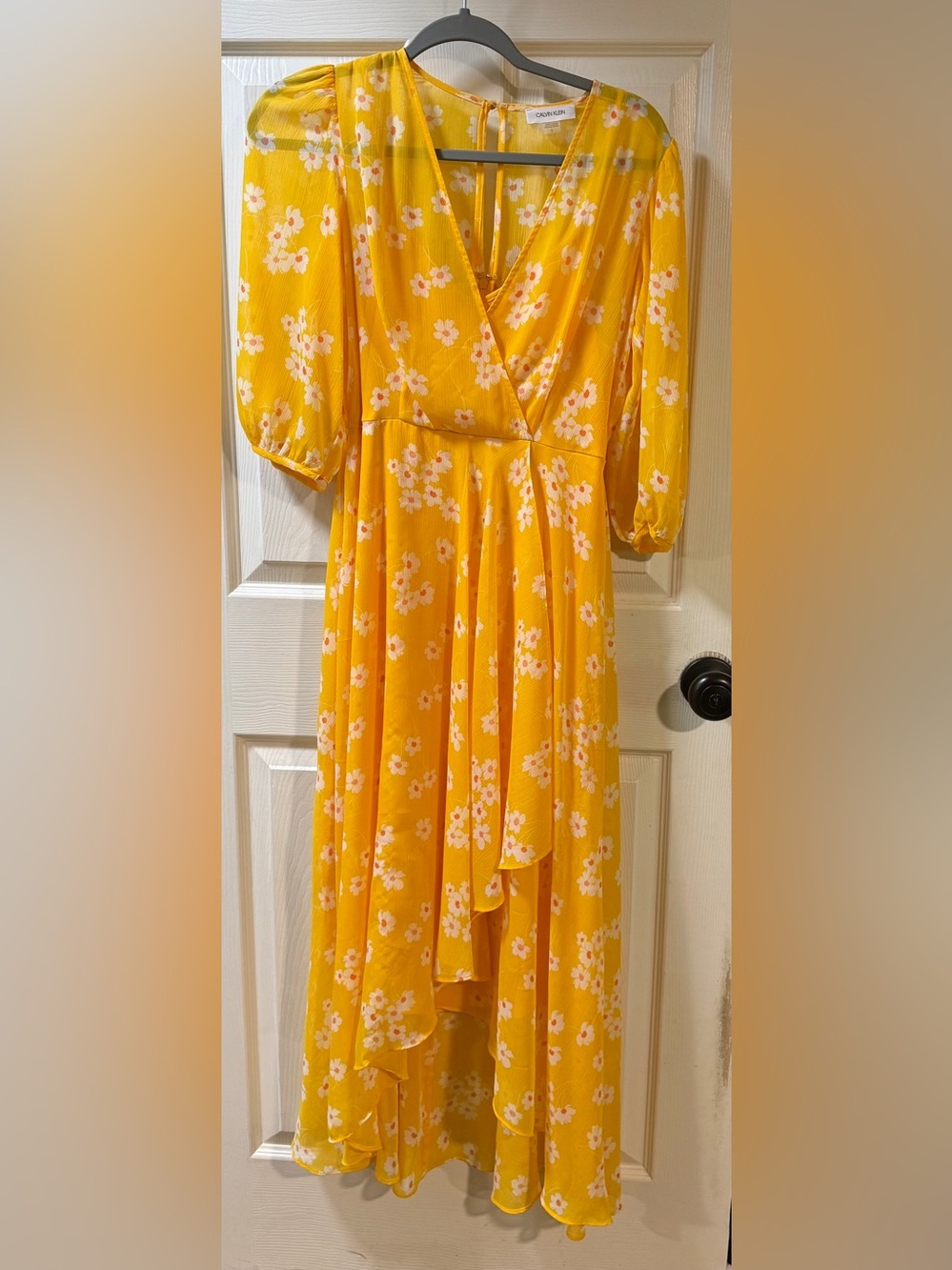 Calvin Klein Yellow Floral Mid Length Dress Size 2